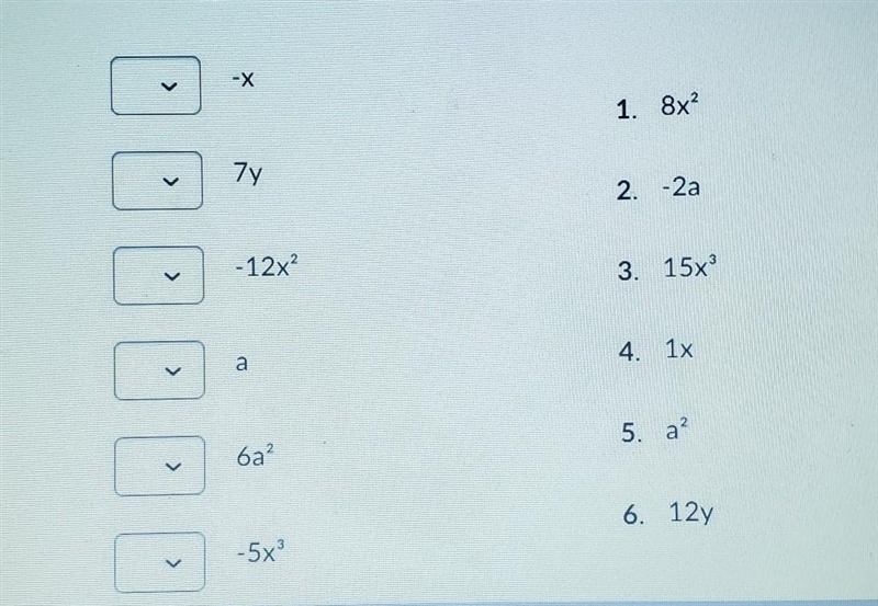 Match the like terms (picture provided)​-example-1