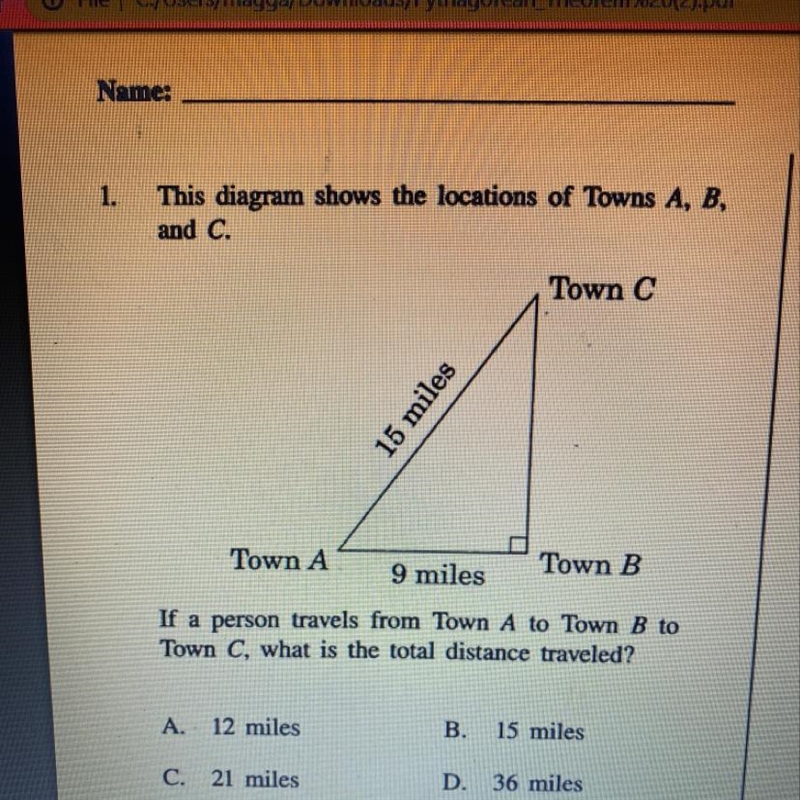 If a person travels from town a to town b to town c, what is the total distance traveled-example-1