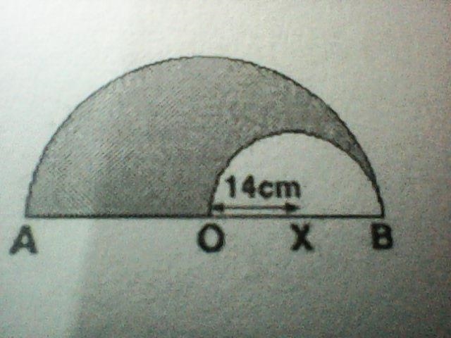 In a figure, OB is the radius of a big semicircle and XB is the radius of the small-example-1