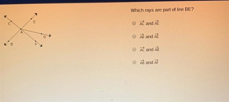 Which rays are part of line BE?-example-1