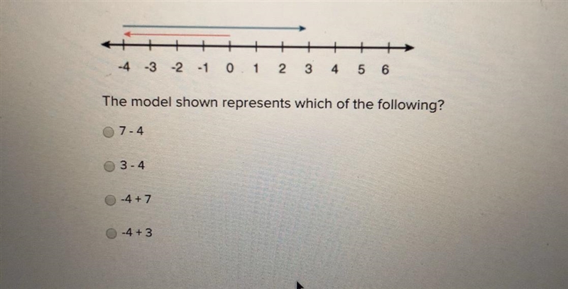 PLEASE HELP A.7-4 B.3-4 C.-4+7 D.-4+3-example-1