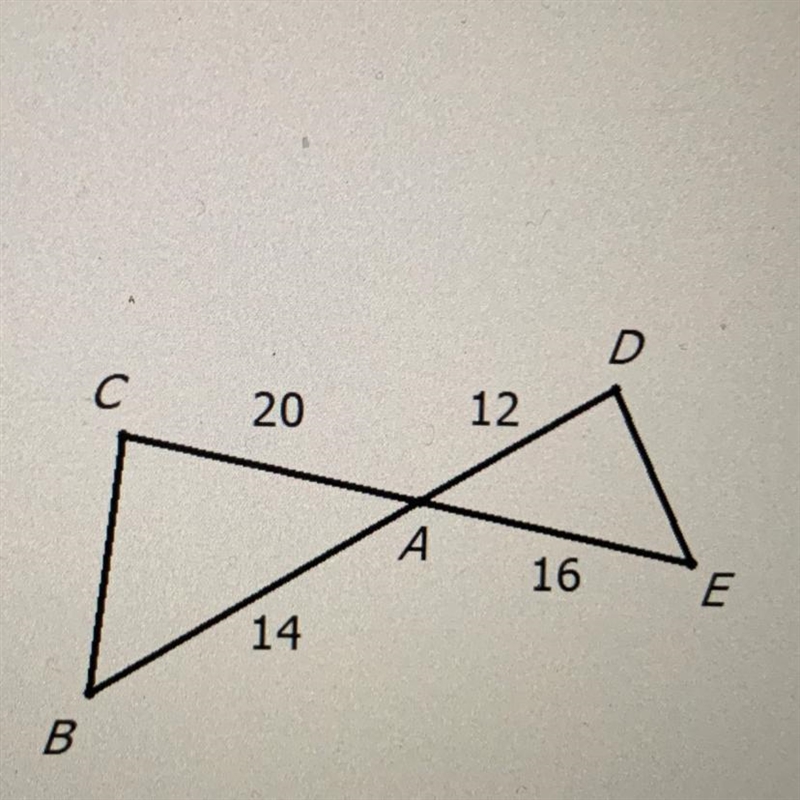 These triangles are NOT similar! Why not? Use calculations AND words to explain.-example-1