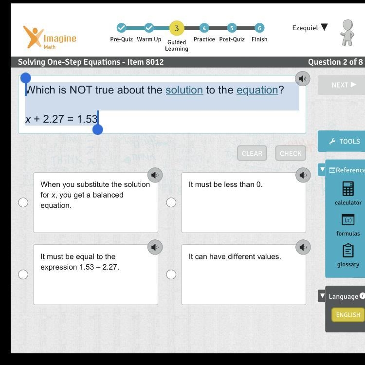 Which is NOT true about the solution to the equation? x + 2.27 = 1.53-example-1