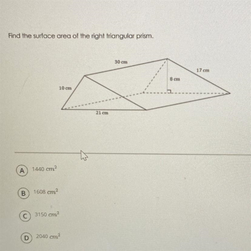 Find the surface area of the right triangular prism.-example-1