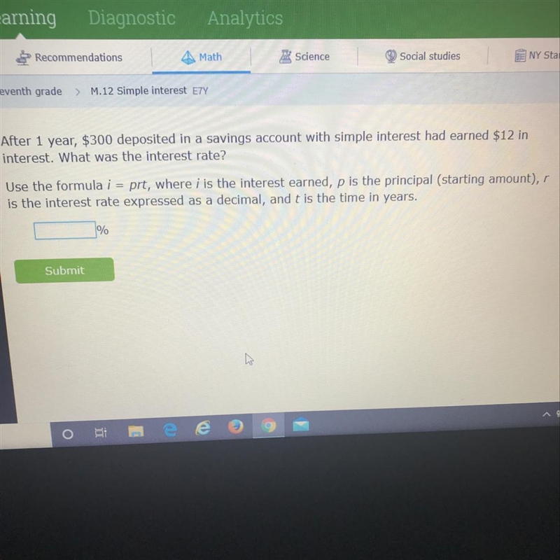 After 1 year, $300 deposited in a savings account with simple interest had earned-example-1