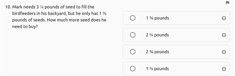 Mark needs 3 ⅛ pounds of seed to fill the birdfeeders in his backyard, but he only-example-1