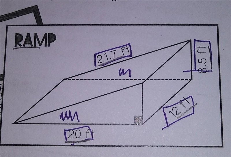 Santiago wants the lateral surfaces of the ramp to be painted red. how many squares-example-1