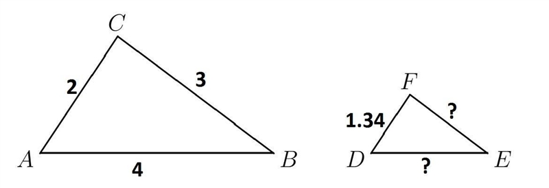 Triangles ABC and DEF are similar. I added in a photo... Part 1: Find the lenght of-example-1