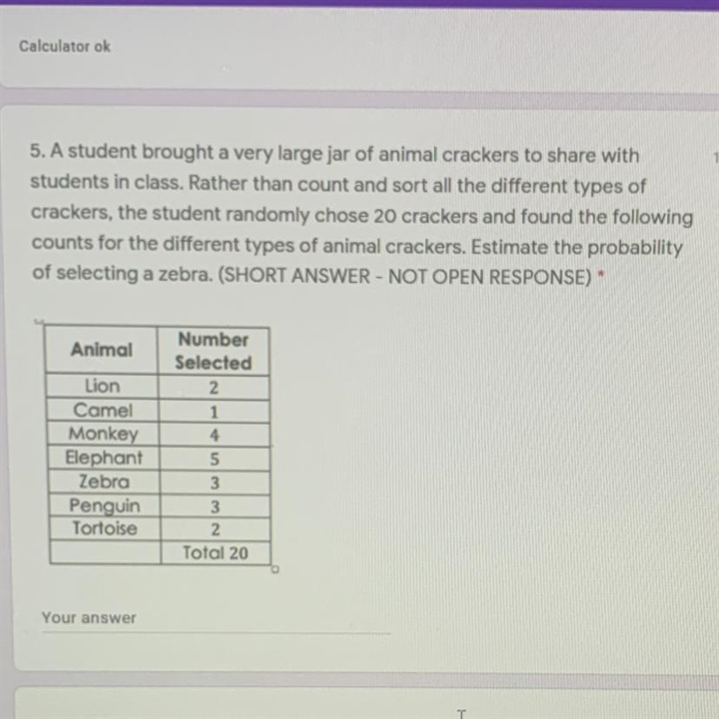 Estimate the probability of selecting zebra.-example-1