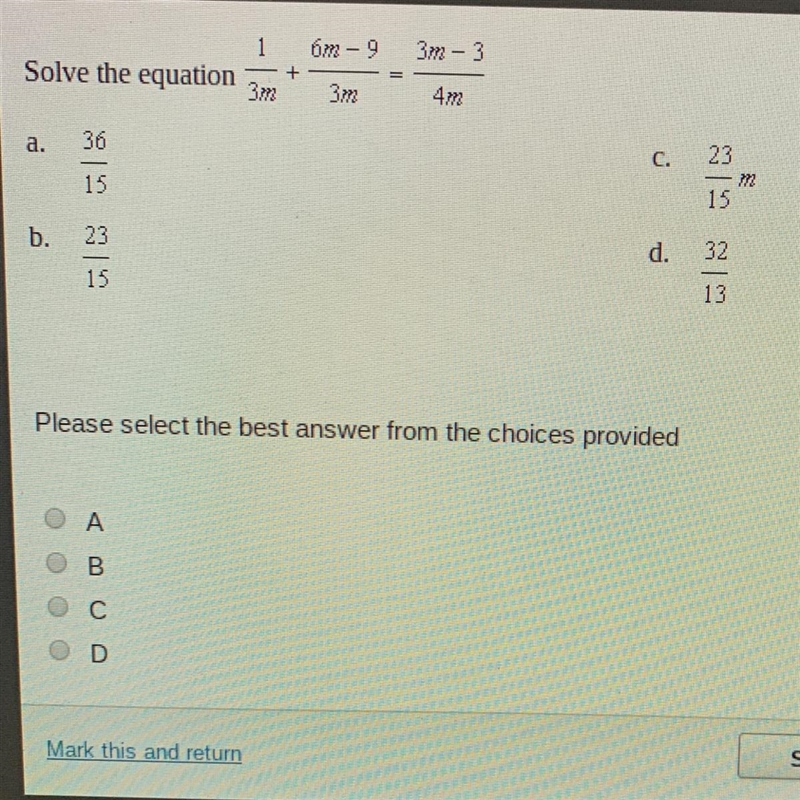 Solve the equation 1/3m+6m-9/3m=3m-3/4m-example-1