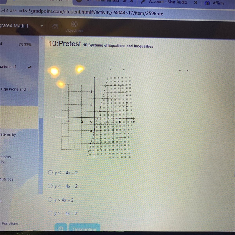 Please help :) Choose the Linear inequality that describes each graph.-example-1