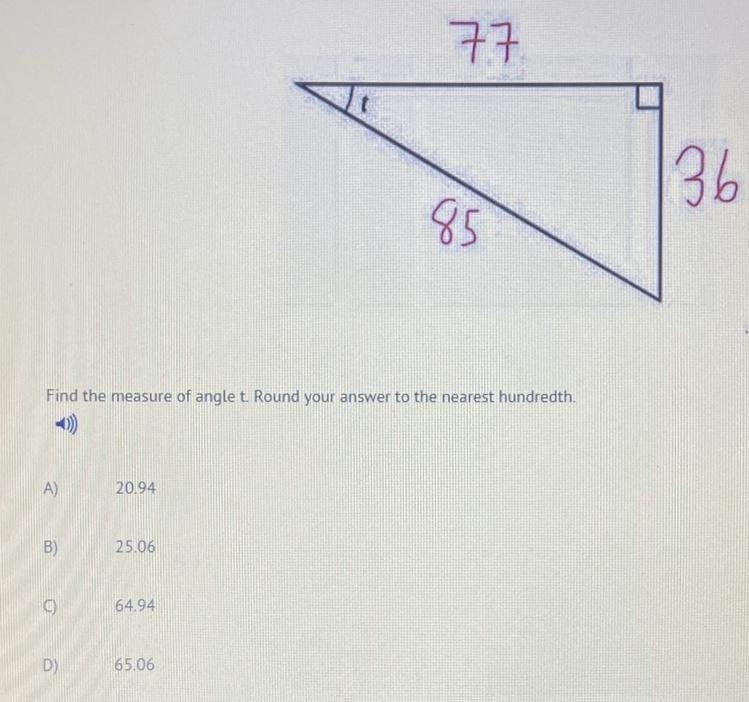 NEED HELP ASAP 20 points!! Find the measure of angle T. Round your answer to nearest-example-1