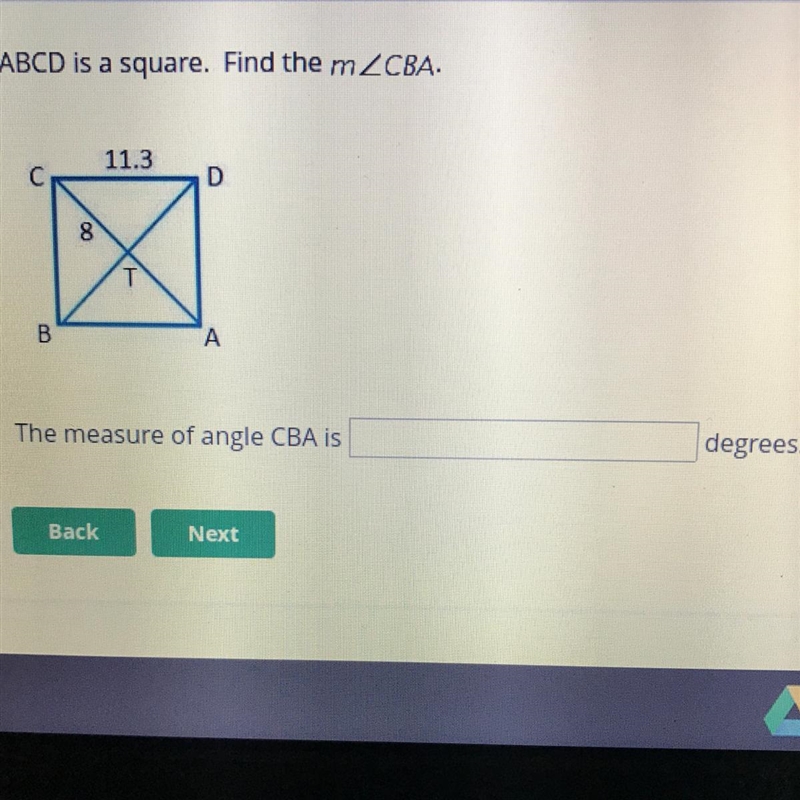 ABCD is a square. Find the measure of angle CBA-example-1