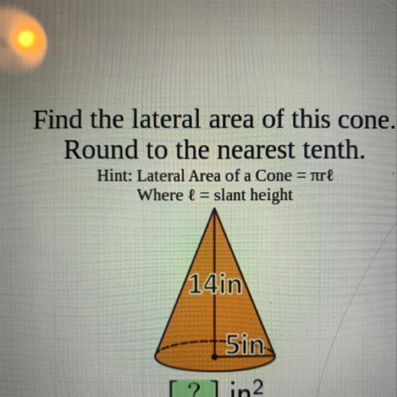 Find the lateral area of this cone-example-1