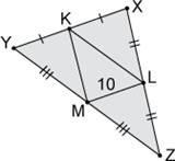 Points K, L, and M are the midpoints of their respective sides. If LM = 10, determine-example-1