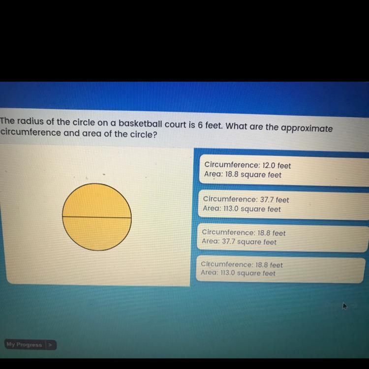 Circumference and area of a circle (picture provided)-example-1