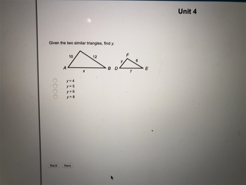 Given the two similar triangles, find y-example-1