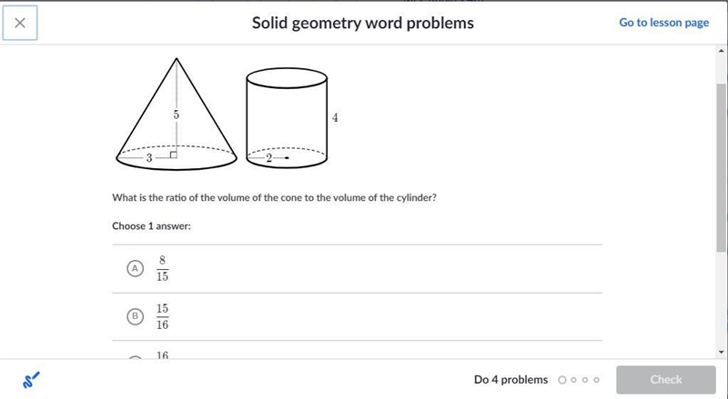 What is the ratio of the volume of the cone to the volume of the cylinder?-example-1