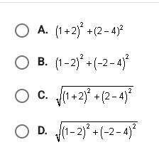 Which expression gives the distance between the points (1, -2) and (2, 4)?-example-1