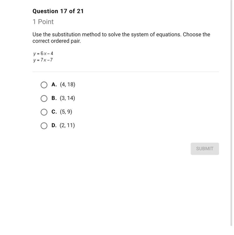 Use the substitution method to solve the system of equations. Choose the correct ordered-example-1