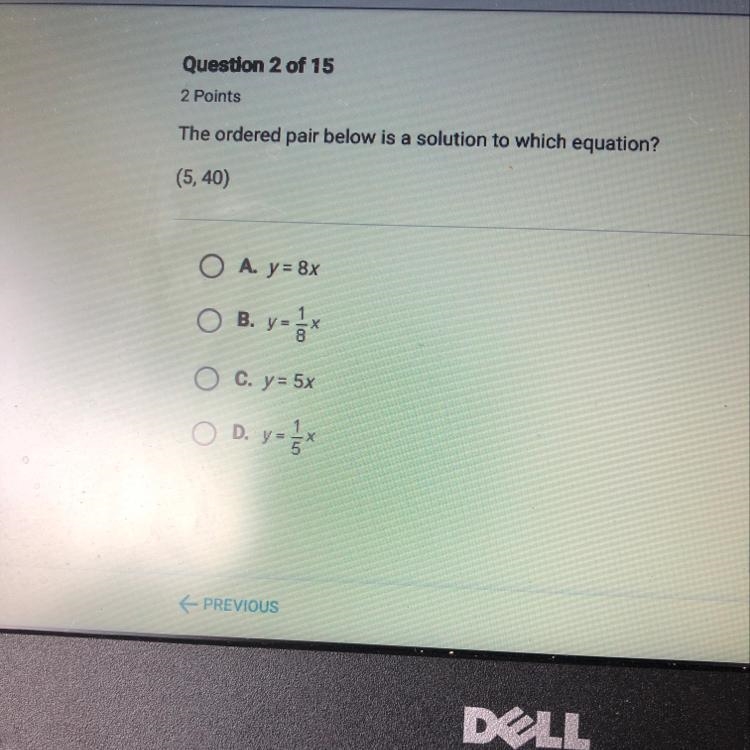 The ordered pair below is a solution to which equation? (5,40)-example-1