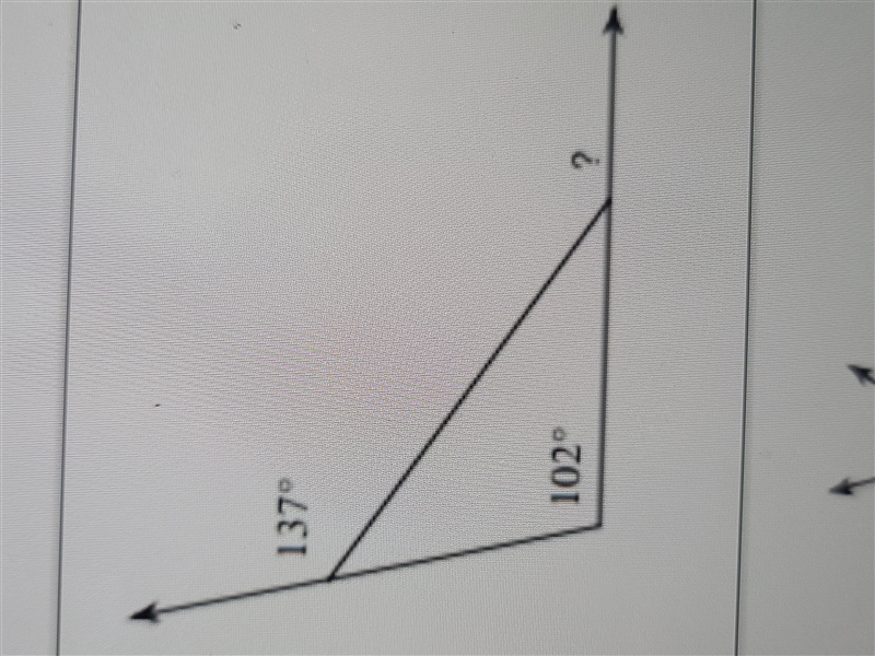 Determine the missing angle in a triangle.-example-1