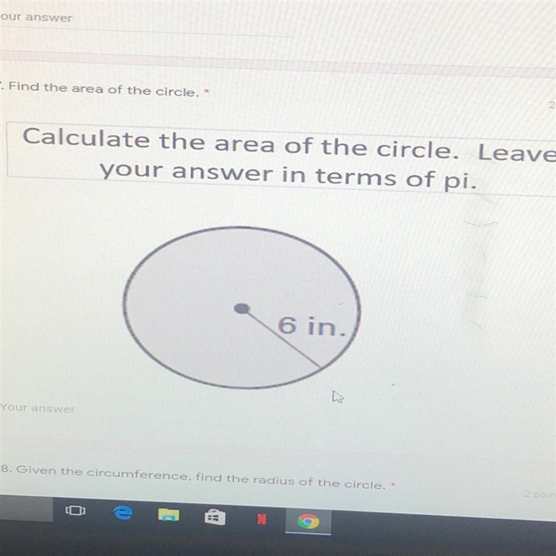 Find the area of the circle. Leave your answer in terms of pi.-example-1