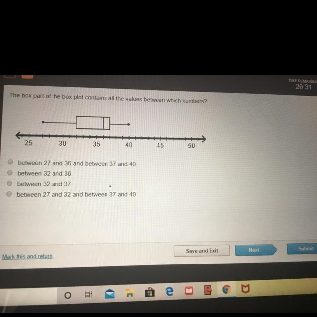 The box part of the box plot contains all the values between which numbers?-example-1