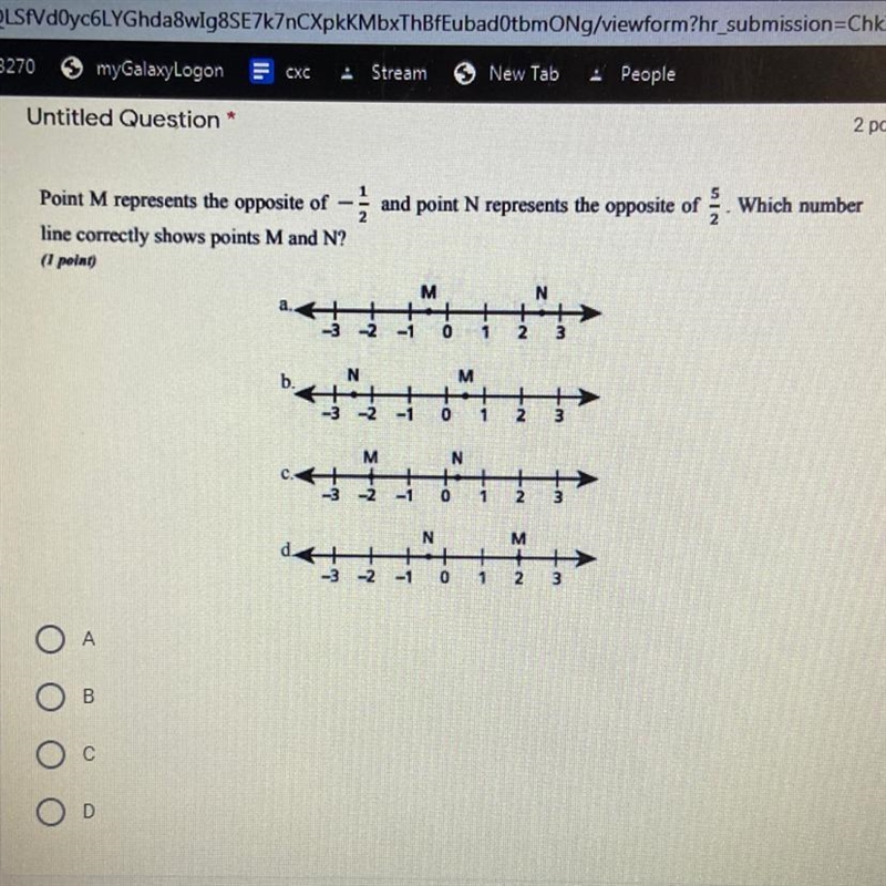 Point M represents the opposite of - and point N represents the opposite of which-example-1