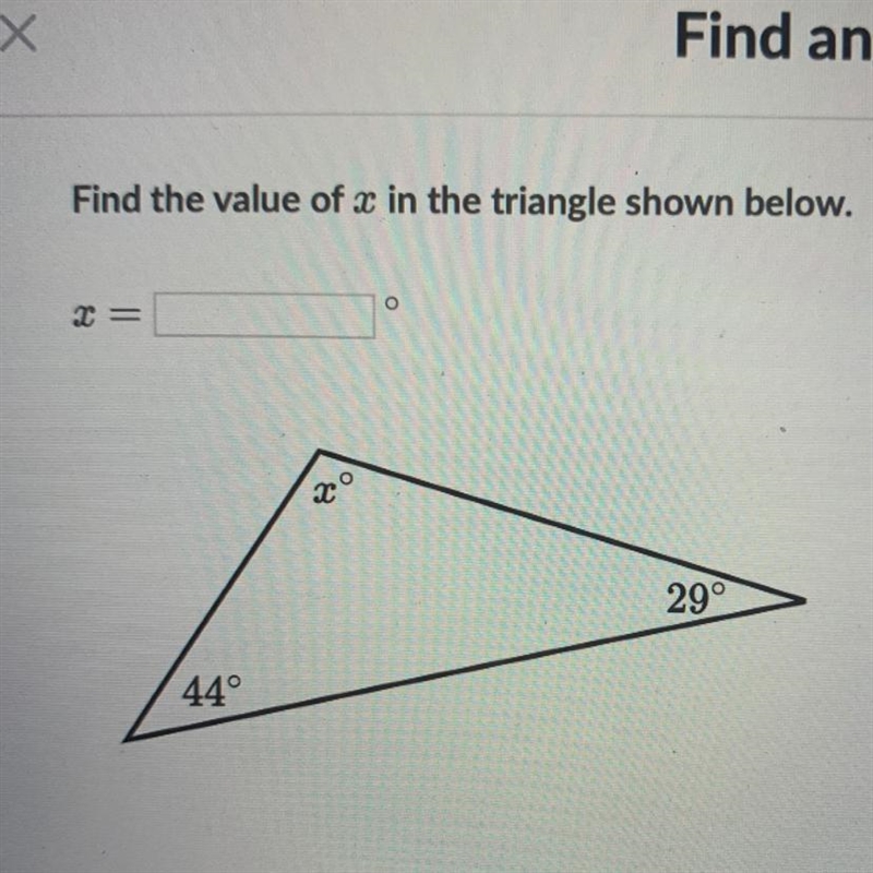 Find the value of X in the triangle shown below-example-1