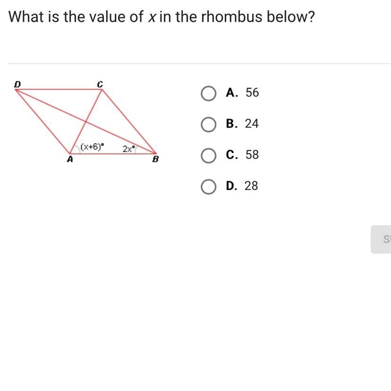 What is the value of x in the rhombus below?-example-1