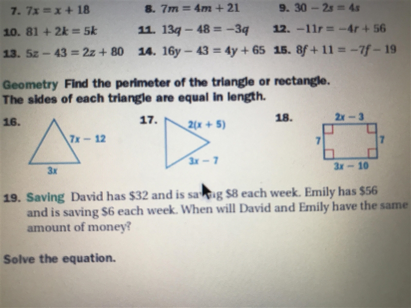 Find the perimeter of the triangle or rectangle. The sides of each triangle are equal-example-1