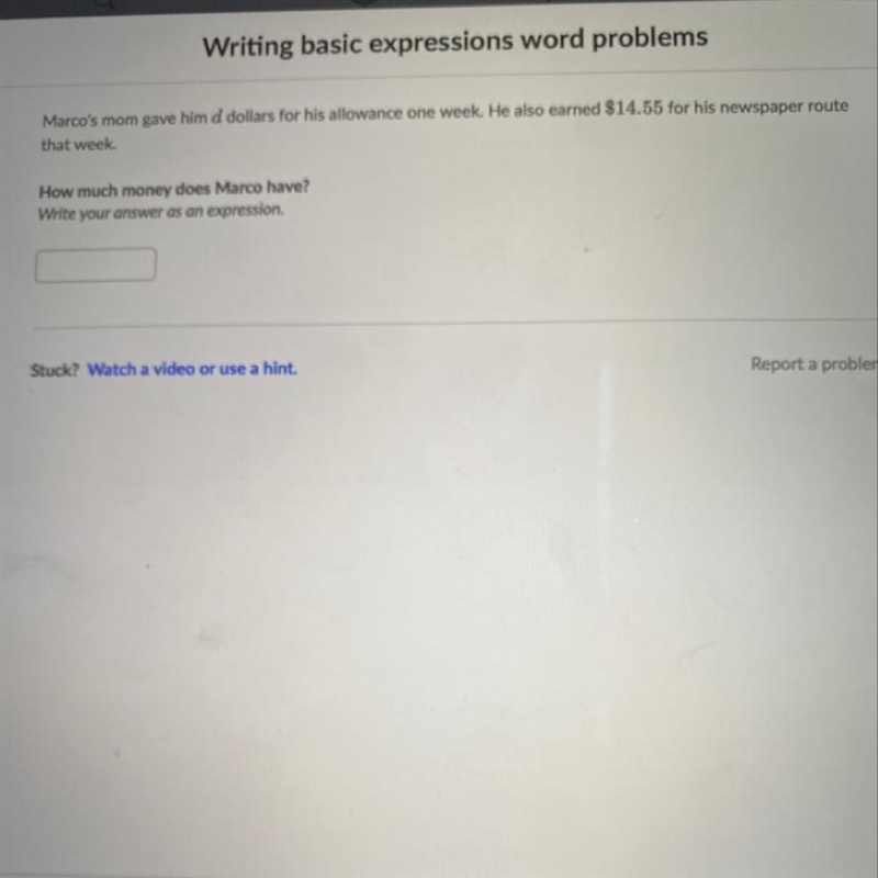 Marcos mom gave him d dollars for his allowance one week. he also earned $14.55 for-example-1