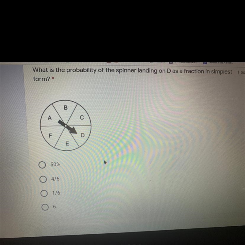 What is The probability of the spinner landing on de as a fraction in simplest form-example-1