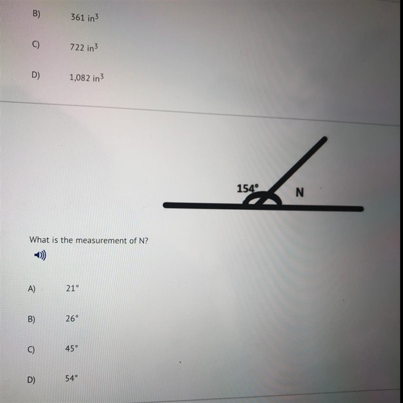 What is the measurement of N? A)21 B)26° C)45 D)54-example-1