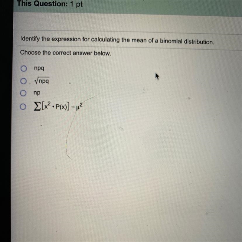 Identify the expression for calculating the mean of a binomial distribution-example-1