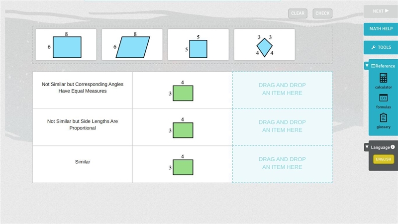 Drag a figure into each blank space so that the two figures in the row match the description-example-1