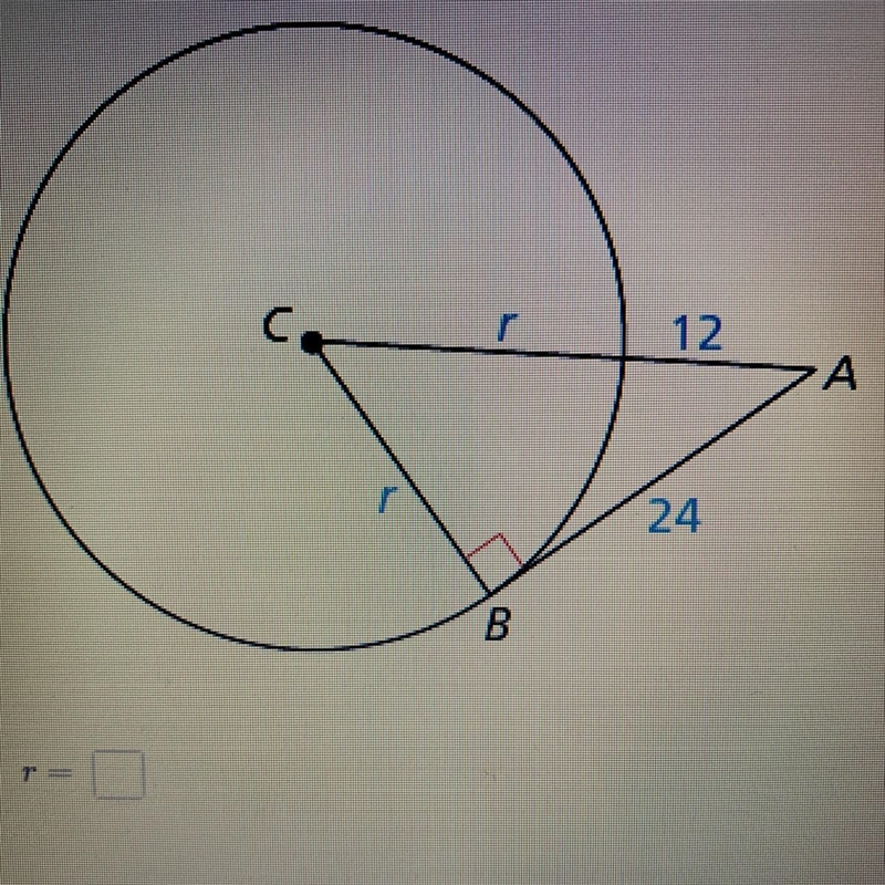 In the diagram, point B is a point of tangency.Find the radius r of this diragram-example-1