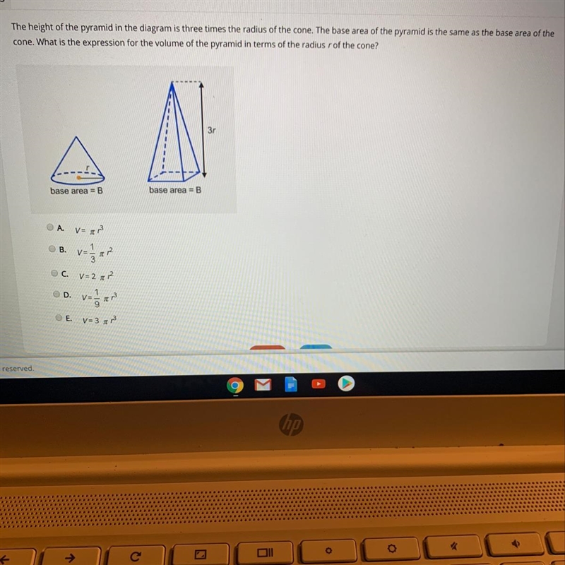 The Height of the pyramid in the diagram is three times the radius of the cone.The-example-1