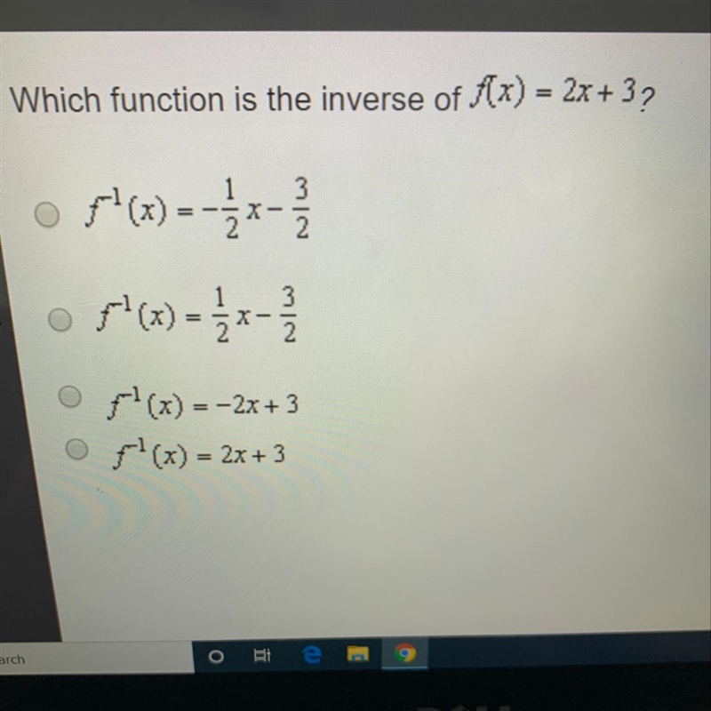 Which function is the inverse of f(x) = 2x+3?-example-1