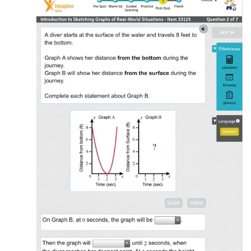 A diver starts at the surface of the water and travels 8 feet to the bottom. Graph-example-1