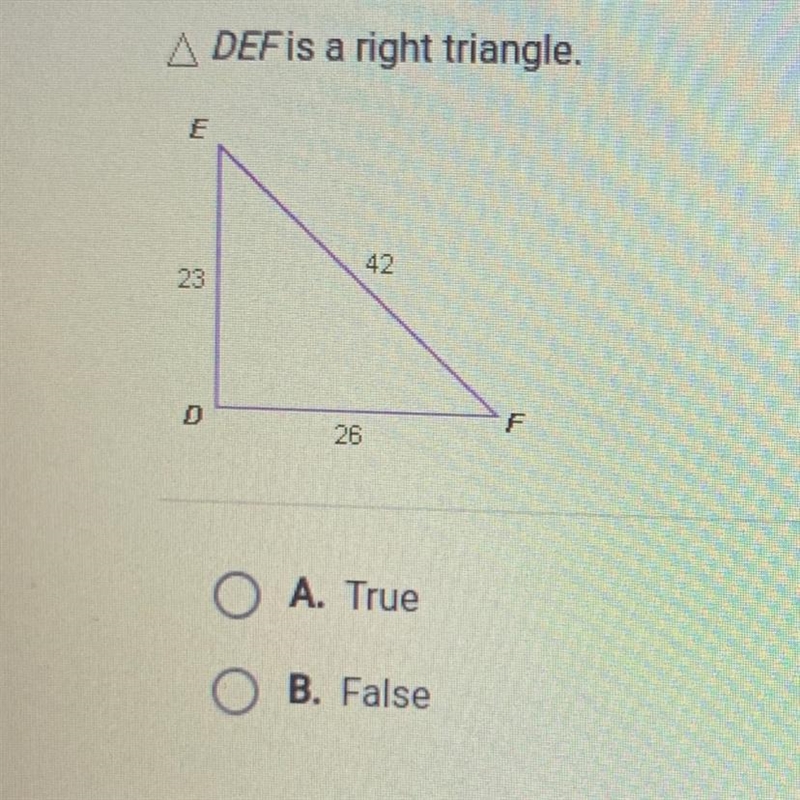 Is this a right triangle true or false-example-1