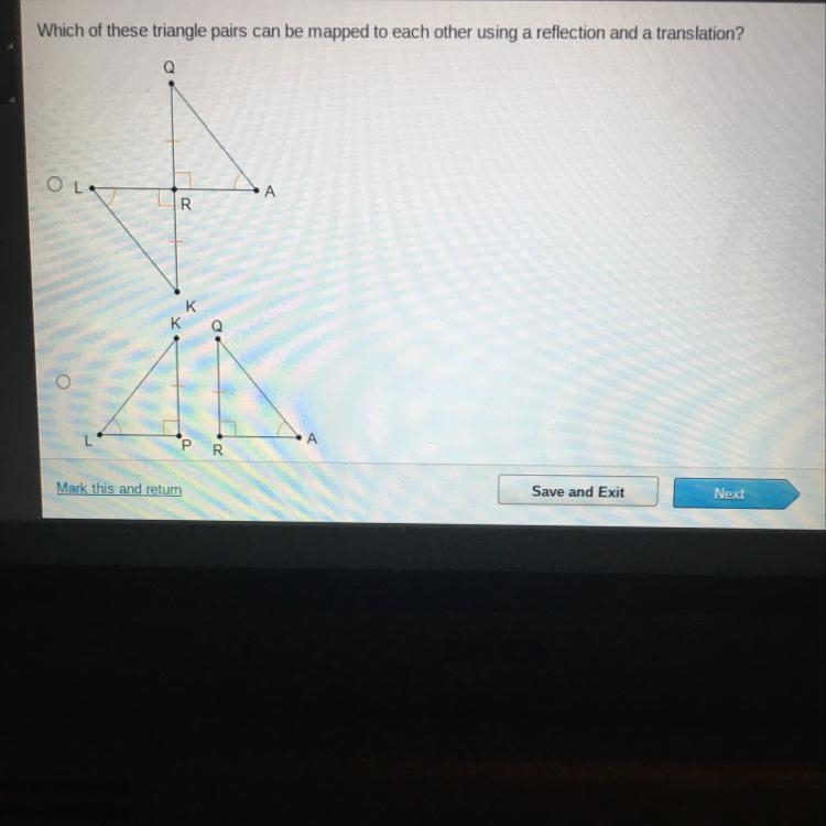 Which of these triangle pairs can be mapped to each other using a reflection and a-example-1