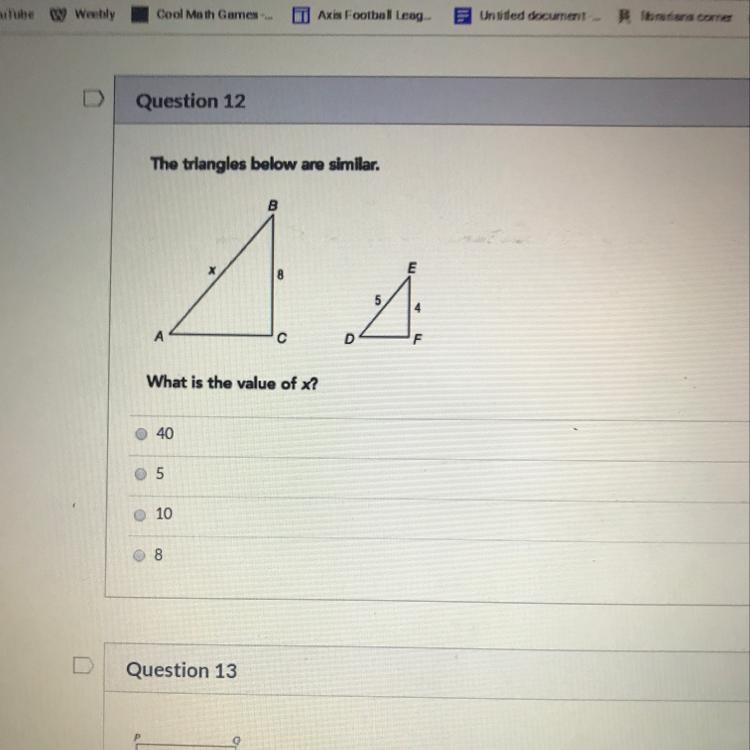 The triangles below are similar. What is the value of x?-example-1