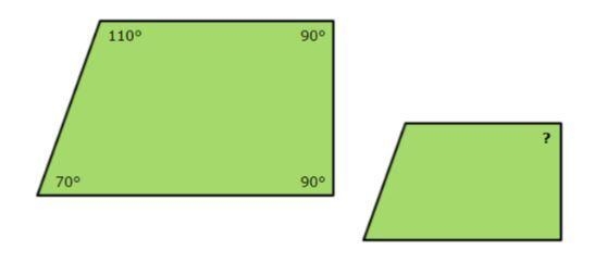 If these two figures are similar, what is the measure of the missing angle? 180 90 70 110-example-1