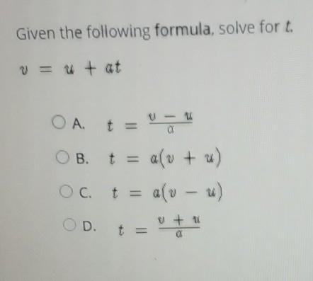 Given the following formula, solve for t.​-example-1