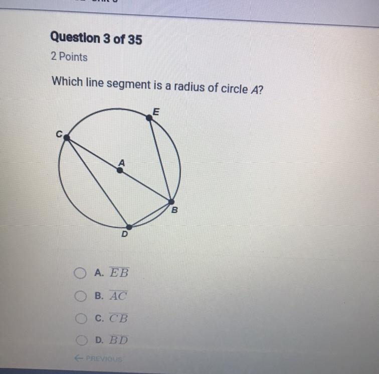 Which line segment is a radius of circle A?-example-1