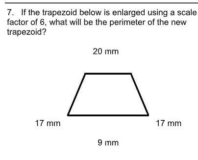 if the trapezoid below is enlarged using a scale factor of 6, what will be the perimeter-example-1