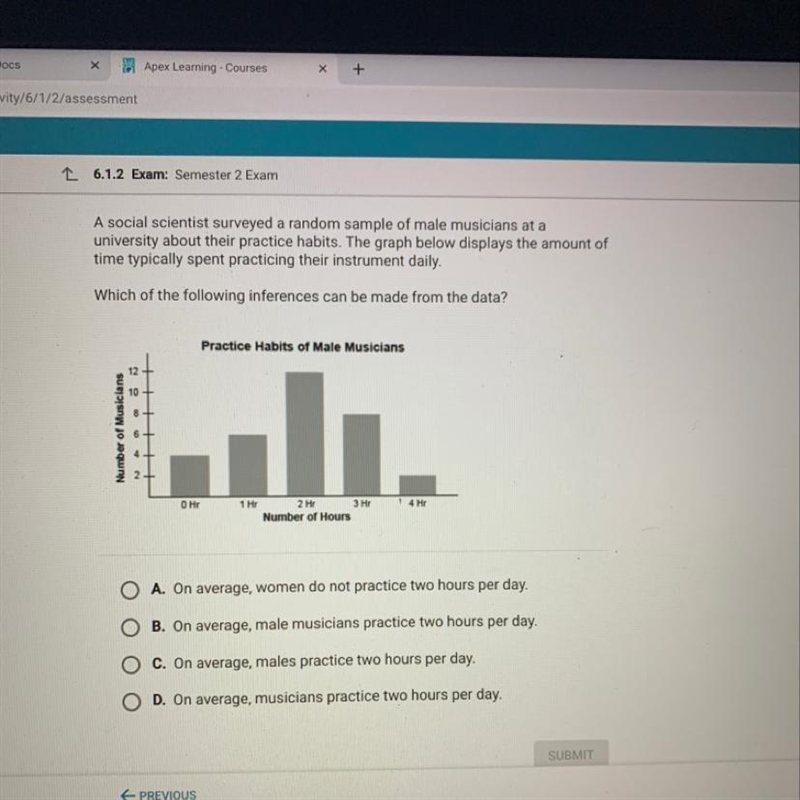 A social scientist surveyed a random sample of male musicians at a university about-example-1