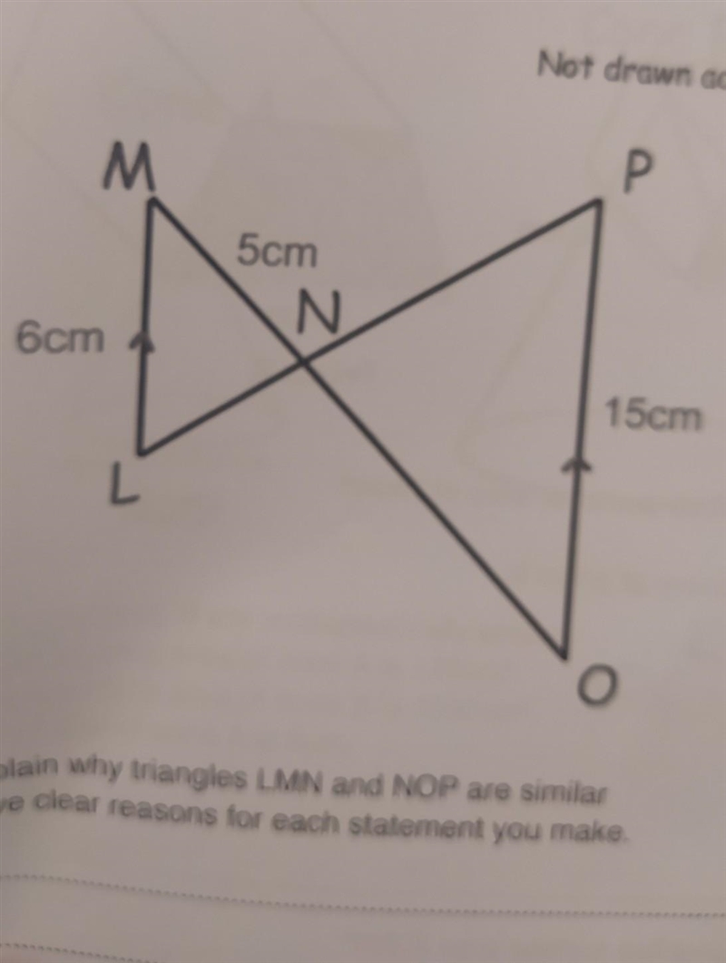 Explain why triangles LMN and NOP are similar work out the length of MO​-example-1